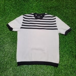 VTG 80s MOD Striped Preppy Waffle Knit Shirt Tee Womens L Striped Ringer